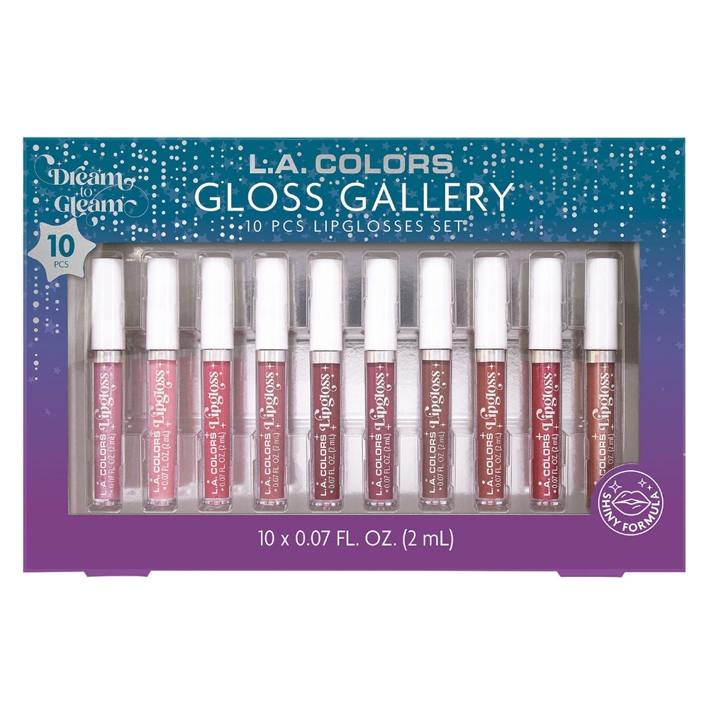 L.A. Colors Dream to Gleam Lip Gloss Gallery Gift Set, 10 CT